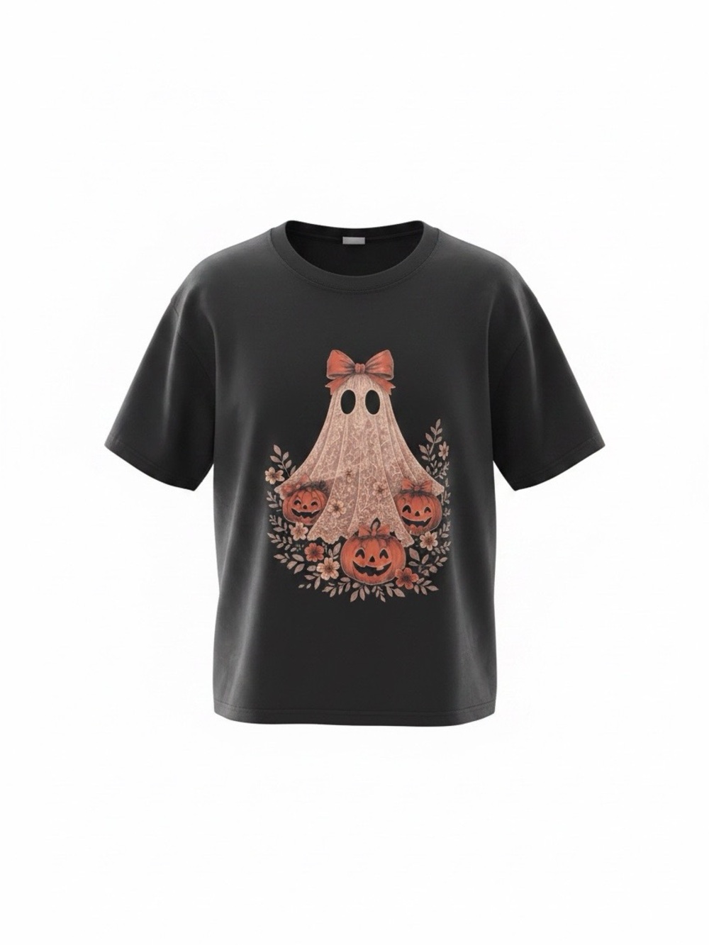 Black Halloween Ghost Pumpkin Graphic Tee